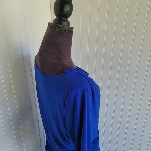 Chaps Long Sleeve Blue Midi Dress Women's Stretch Ruched Hips Waterfall Neck XL - Picture 10 of 10